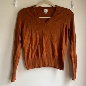 Cozy Clay Colored V-Neck Long-Sleeved Sweater